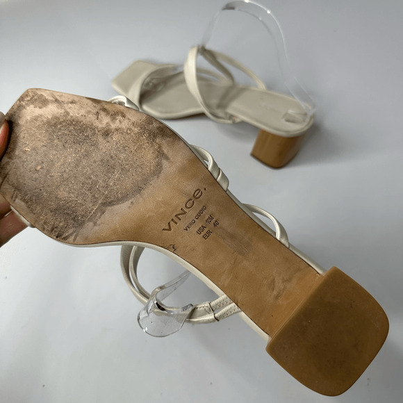 VINCE Elita 50mm Strappy Leather Slide Sandals Cream square toe womens US 10 - Picture 6 of 7